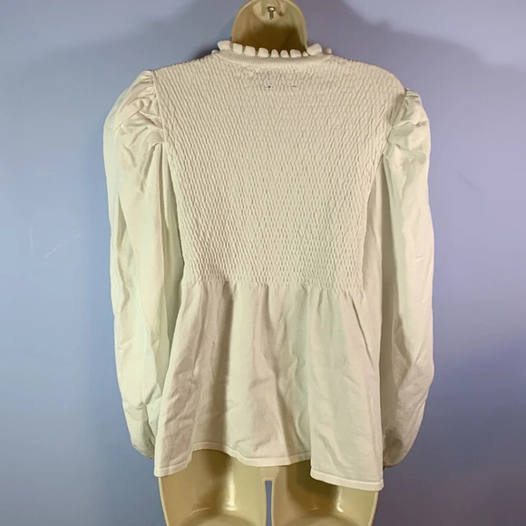 ASOS size 14 white cream puff bishop sleeve smocked chest peplum frill neck - Picture 7 of 11